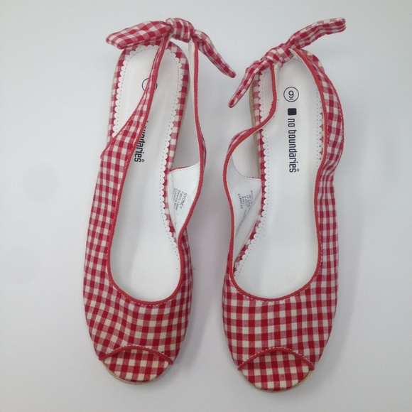 No Boundaries Shoes - No Boundaries Women Check /red White Wedge Sandal